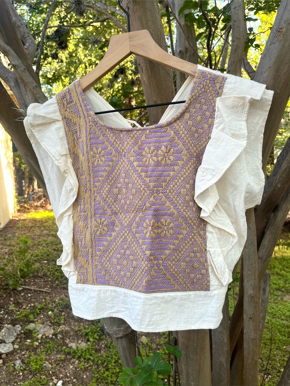 handmade woven tie ruffle blouse